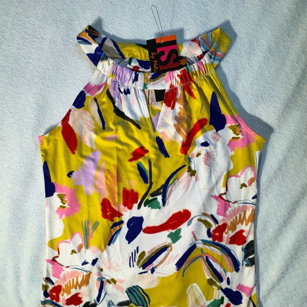 Isle by Melis Kozan Yellow Abstract Floral Halter Neck Shift Dress NWT Small